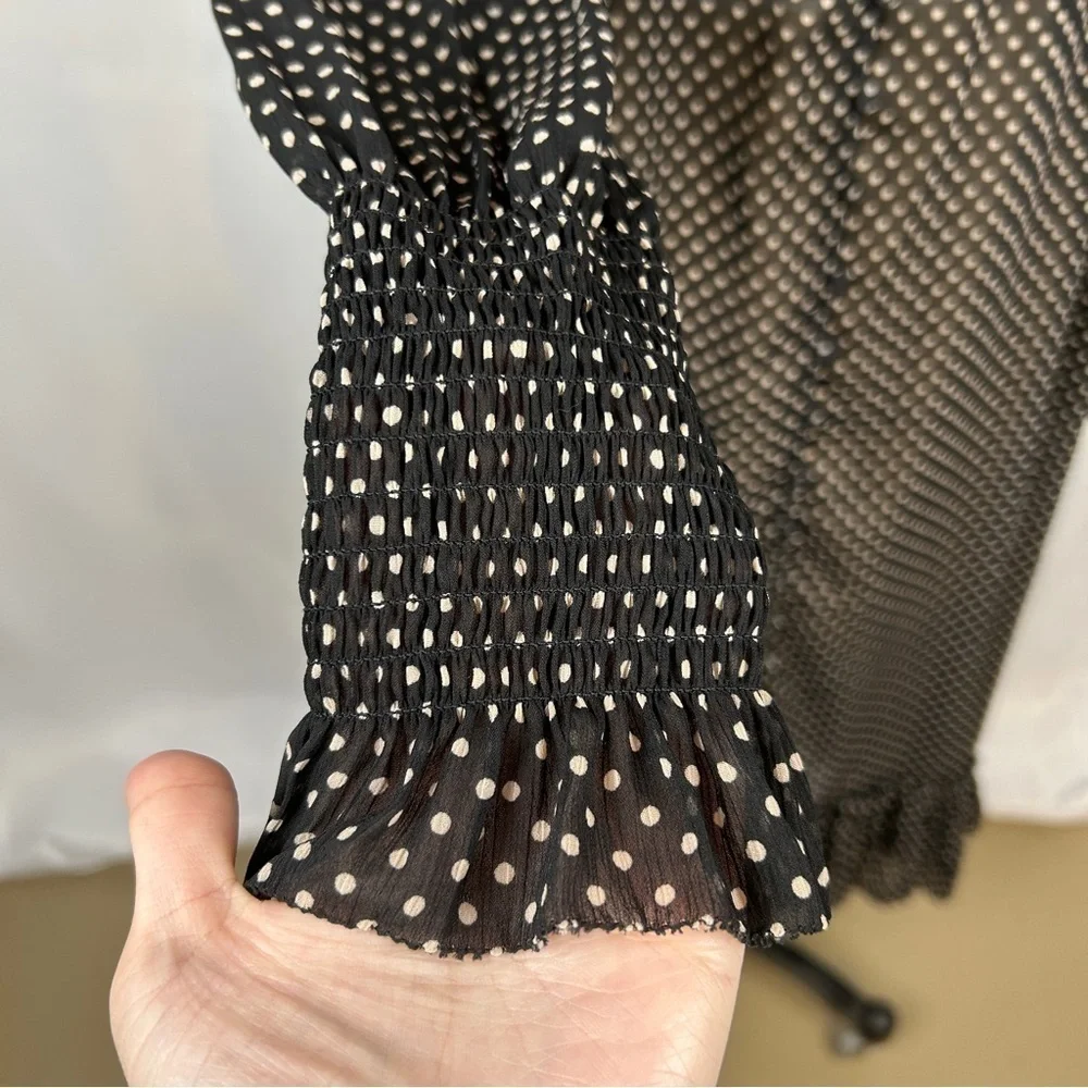 NEW ALLSAINTS Lara White Dot Black Sheer Long Sleeve High/Low Maxi Dress Size 2